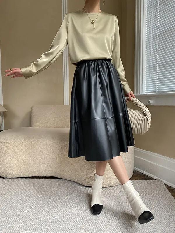 Casual Long Sleeves Loose Solid Color Round-Neck Blouses&Shirts Tops