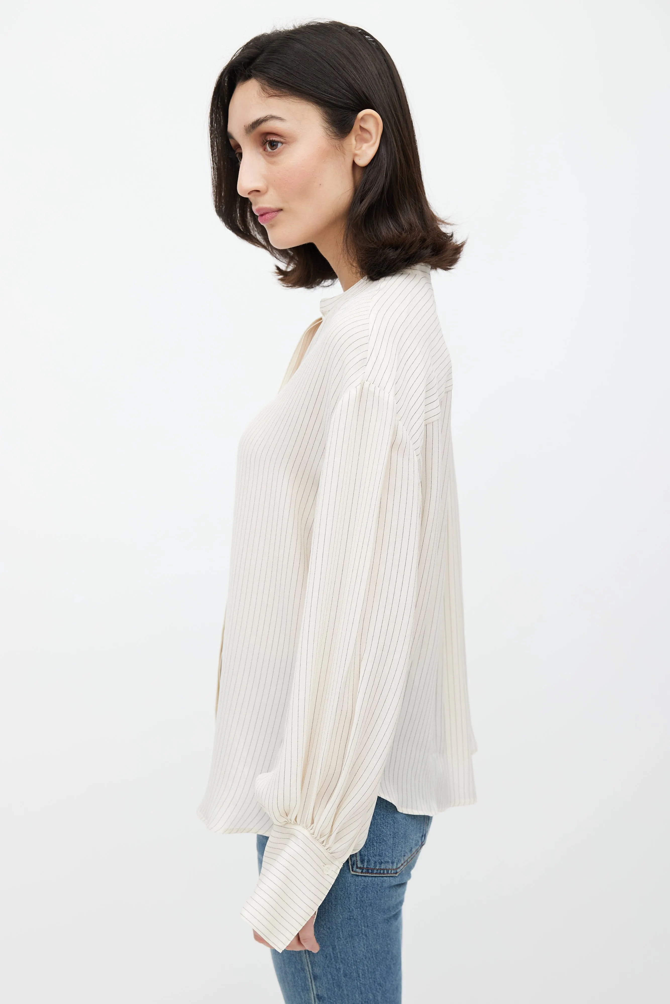 Cream & Black Dotted Stripe Patterned Shirt