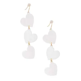 White Heart Dangle Earrings